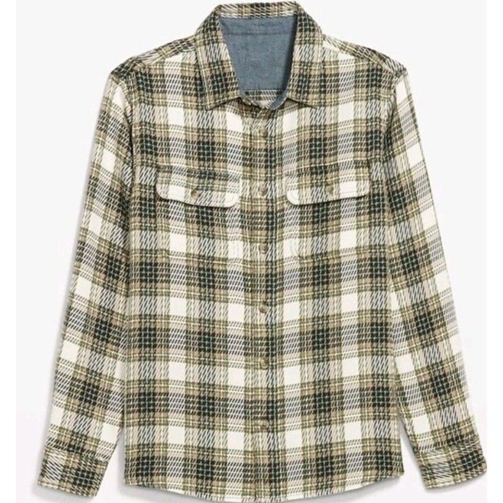 NWT Men's Old Navy Loose Fit Textured Plaid Pocket Shirt Size XL